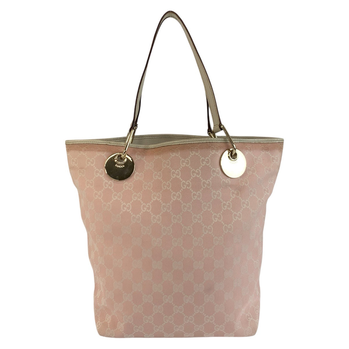 GUCCI Tote Bag 120836 GG canvas, leather Pink White Gold Metal Tote Bag Shoulder Bag Women Used Authentic