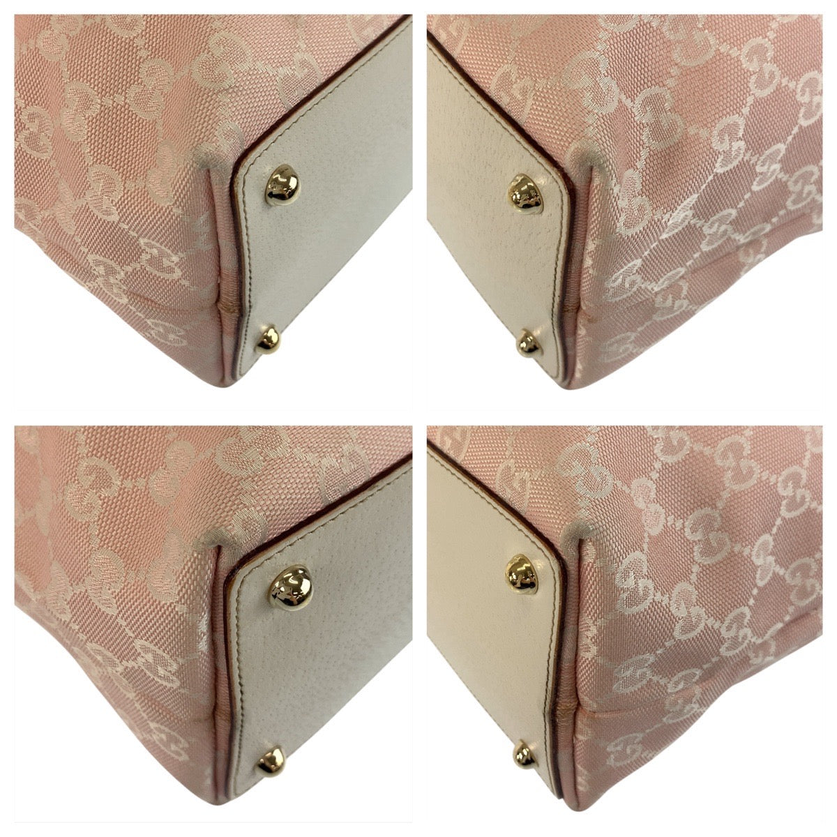 GUCCI Tote Bag 120836 GG canvas, leather Pink White Gold Metal Tote Bag Shoulder Bag Women Used Authentic
