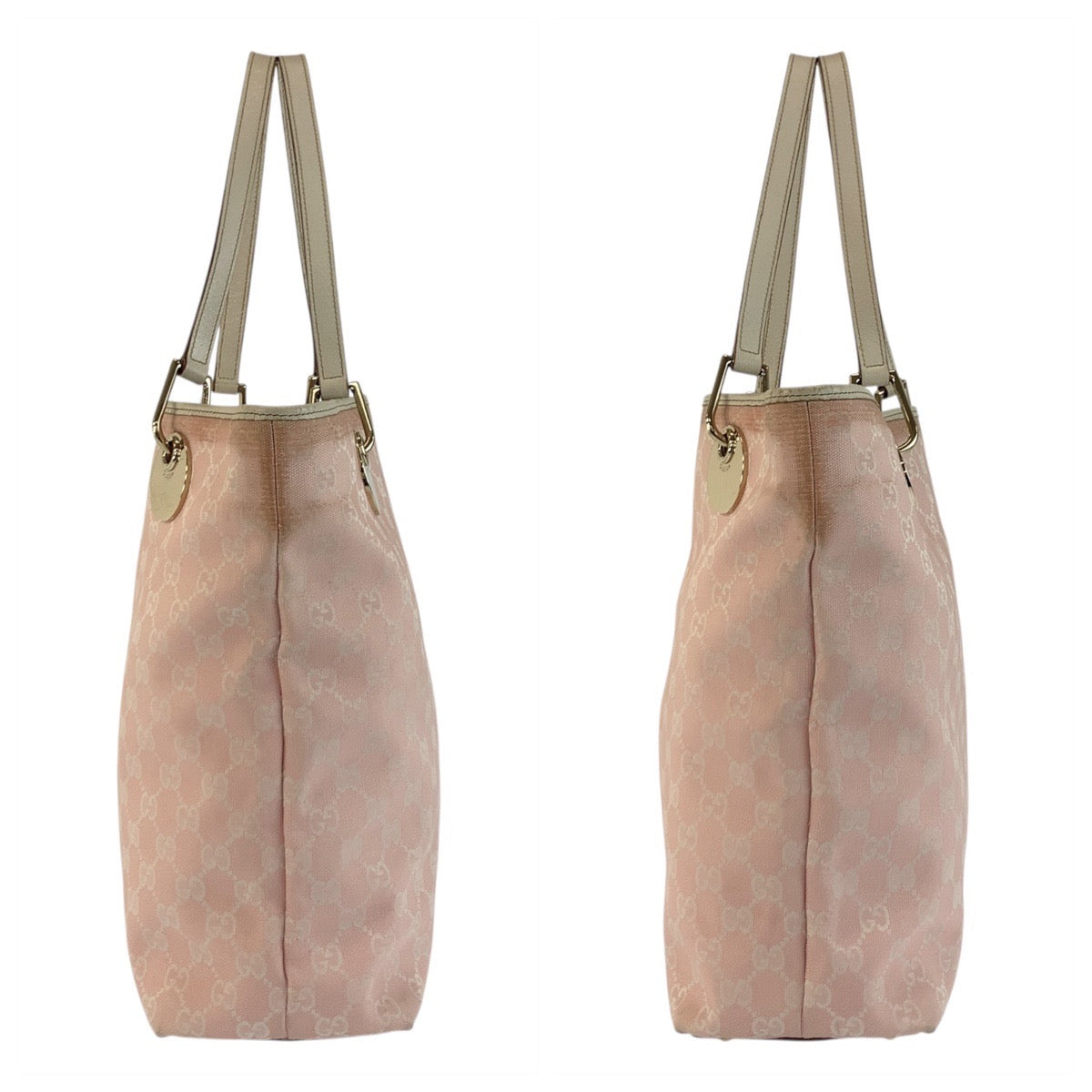 GUCCI Tote Bag 120836 GG canvas, leather Pink White Gold Metal Tote Bag Shoulder Bag Women Used Authentic
