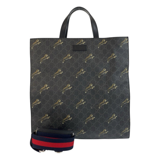 GUCCI Tote Bag 495559 GG Supreme canvas, leather Black SilverMetal Tote Bag Shoulder Bag 2way Sherry Line Tiger mens Used Authentic