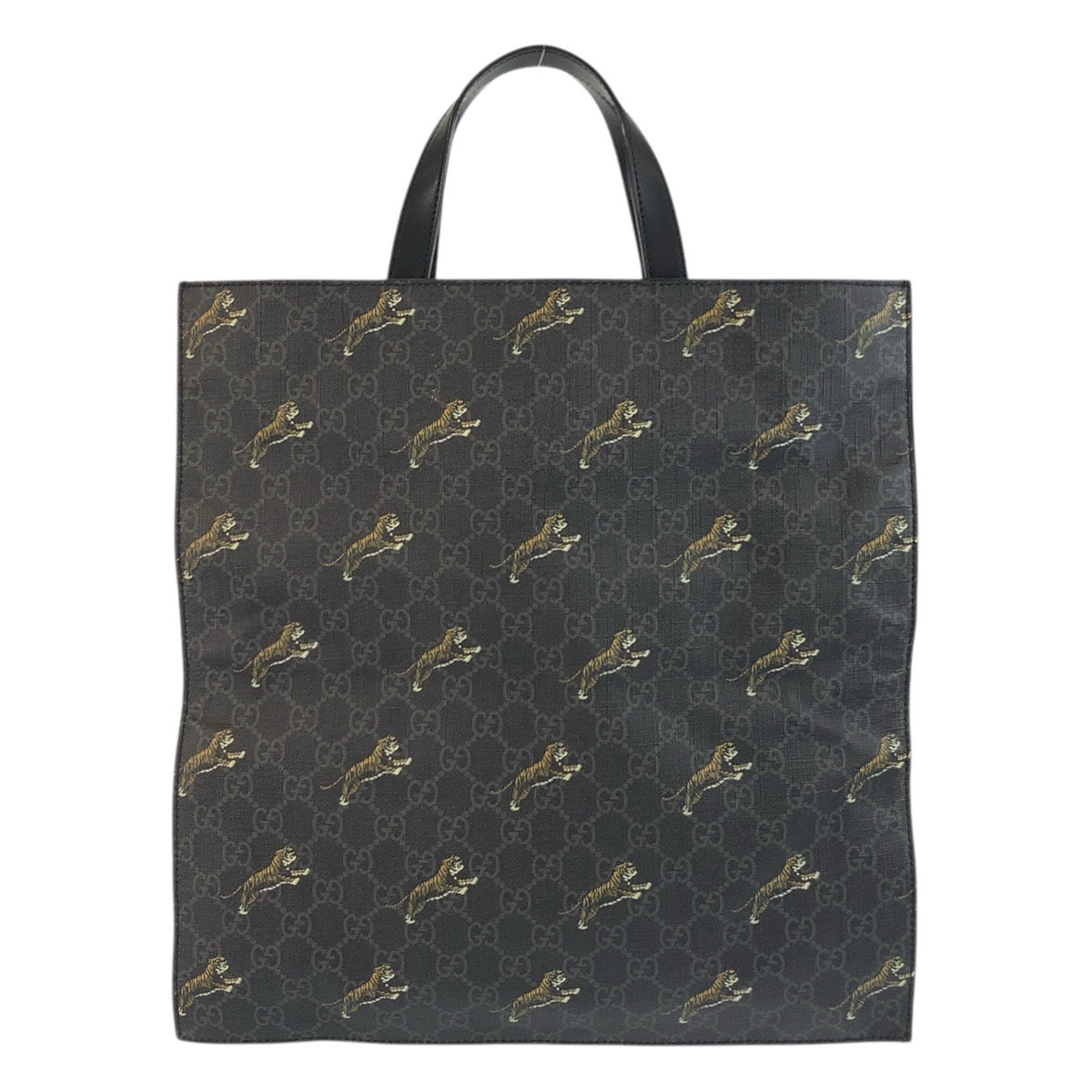 GUCCI Tote Bag 495559 GG Supreme canvas, leather Black SilverMetal Tote Bag Shoulder Bag 2way Sherry Line Tiger mens Used Authentic