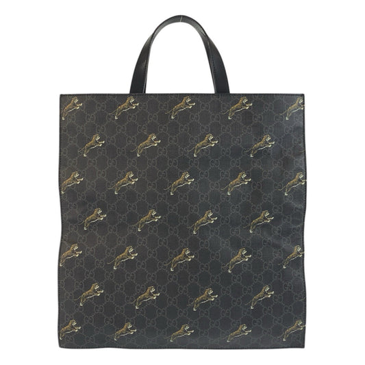 GUCCI Tote Bag 495559 GG Supreme canvas, leather Black SilverMetal Tote Bag Shoulder Bag 2way Sherry Line Tiger mens Used Authentic