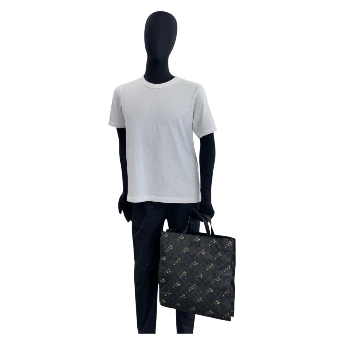 GUCCI Tote Bag 495559 GG Supreme canvas, leather Black SilverMetal Tote Bag Shoulder Bag 2way Sherry Line Tiger mens Used Authentic