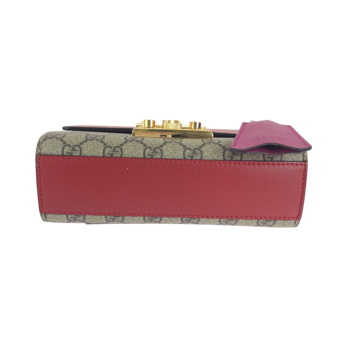 GUCCI Shoulder Bag 409487 GG Supreme Canvas Red Pink Brown Gold Metal ChainShoulder Bag Pochette Ready lock Women Used Authentic