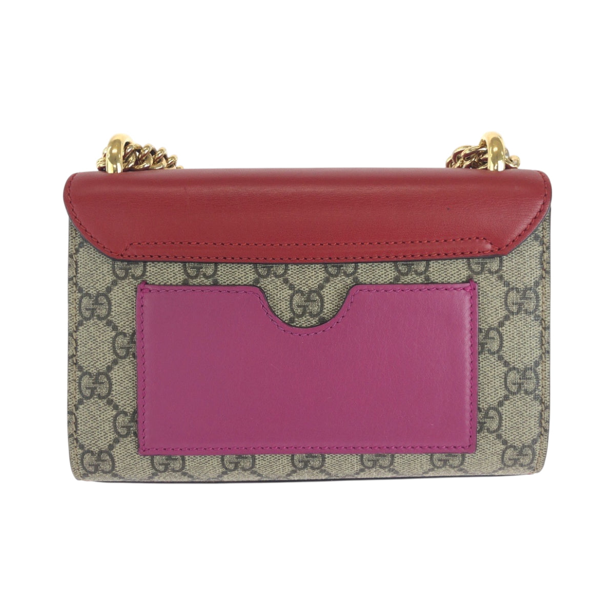 GUCCI Shoulder Bag 409487 GG Supreme Canvas Red Pink Brown Gold Metal ChainShoulder Bag Pochette Ready lock Women Used Authentic
