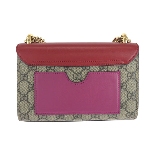 GUCCI Shoulder Bag 409487 GG Supreme Canvas Red Pink Brown Gold Metal ChainShoulder Bag Pochette Ready lock Women Used Authentic