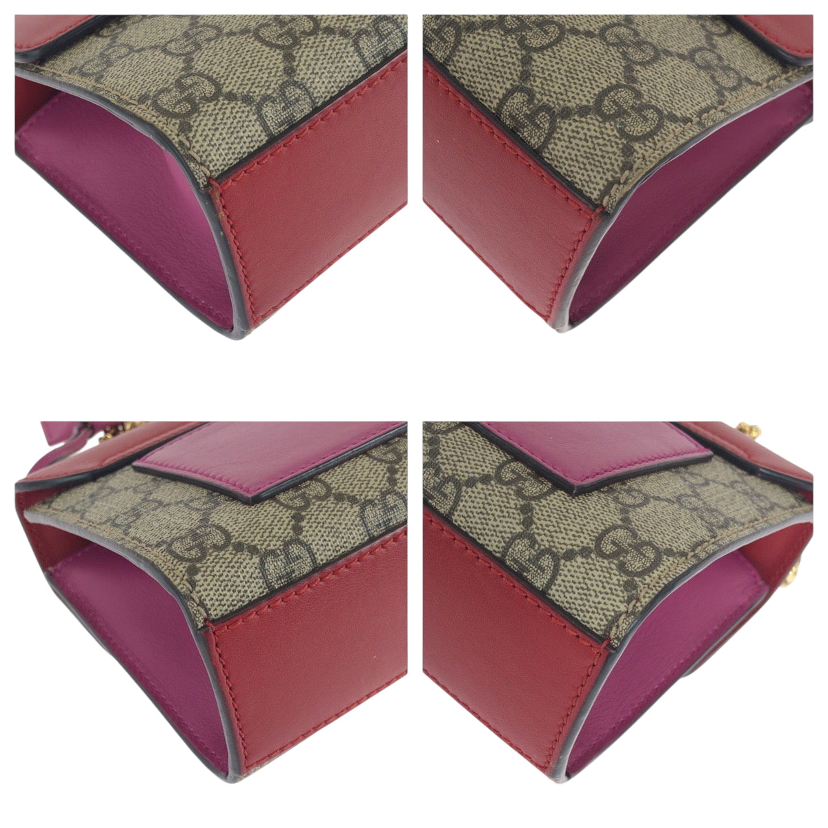 GUCCI Shoulder Bag 409487 GG Supreme Canvas Red Pink Brown Gold Metal ChainShoulder Bag Pochette Ready lock Women Used Authentic