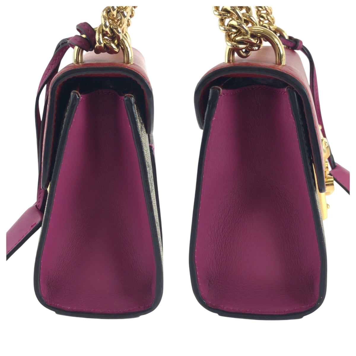 GUCCI Shoulder Bag 409487 GG Supreme Canvas Red Pink Brown Gold Metal ChainShoulder Bag Pochette Ready lock Women Used Authentic
