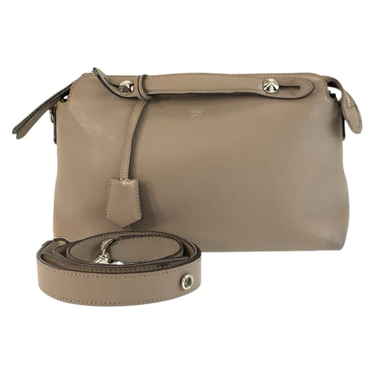FENDI Shoulder Bag leather Greige SilverMetal Shoulder Bag Handbag 2way By the way medium Women Used Authentic