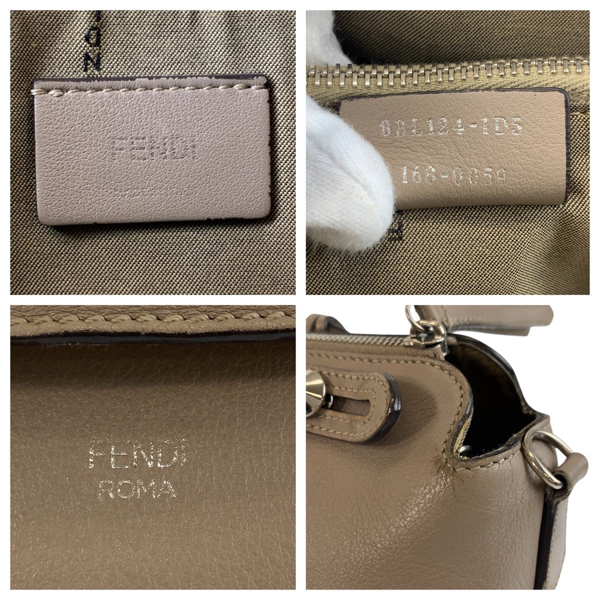 FENDI Shoulder Bag leather Greige SilverMetal Shoulder Bag Handbag 2way By the way medium Women Used Authentic