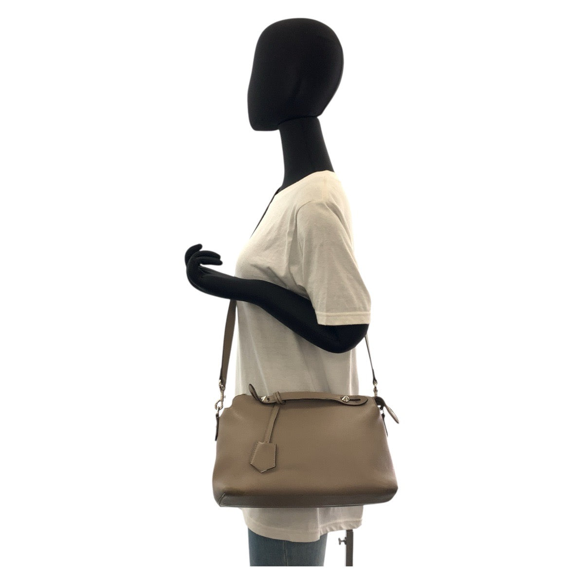 FENDI Shoulder Bag leather Greige SilverMetal Shoulder Bag Handbag 2way By the way medium Women Used Authentic
