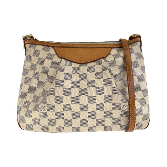 LOUIS VUITTON Shoulder Bag N41113 PVC, Leather White Gray Gold Metal Shoulder Bag pochette Damier Azur SiracusaPM Women Used Authentic
