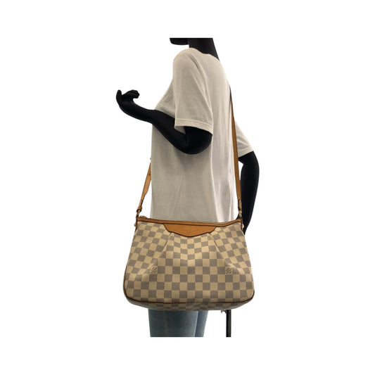 LOUIS VUITTON Shoulder Bag N41113 PVC, Leather White Gray Gold Metal Shoulder Bag pochette Damier Azur SiracusaPM Women Used Authentic