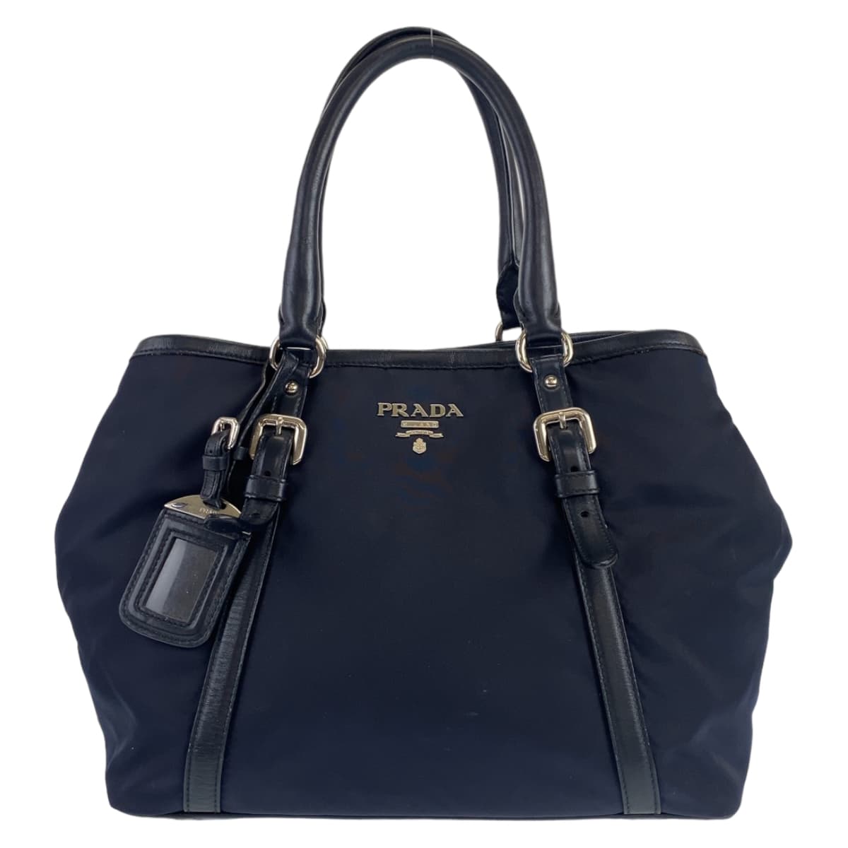 PRADA Tote Bag Nylon, Leather Navy Handbag Tote Bag Test Women Used Authentic