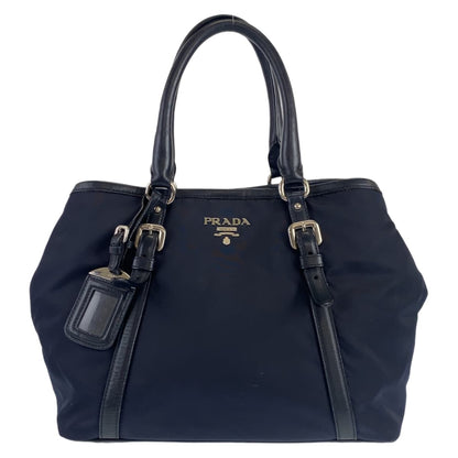 PRADA Tote Bag Nylon, Leather Navy Handbag Tote Bag Test Women Used Authentic