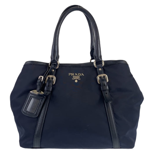 PRADA Tote Bag Nylon, Leather Navy Handbag Tote Bag Test Women Used Authentic