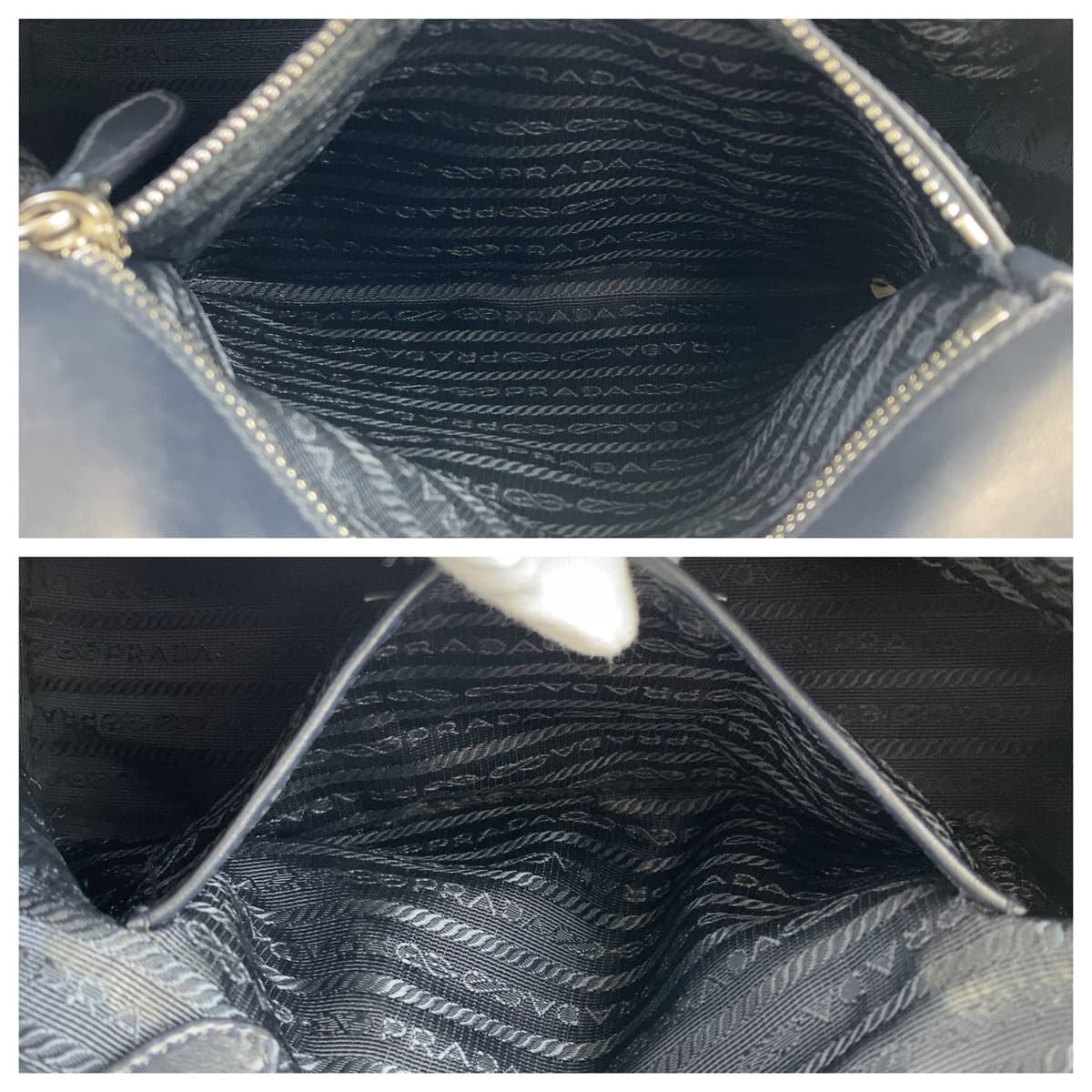 PRADA Tote Bag Nylon, Leather Navy Handbag Tote Bag Test Women Used Authentic