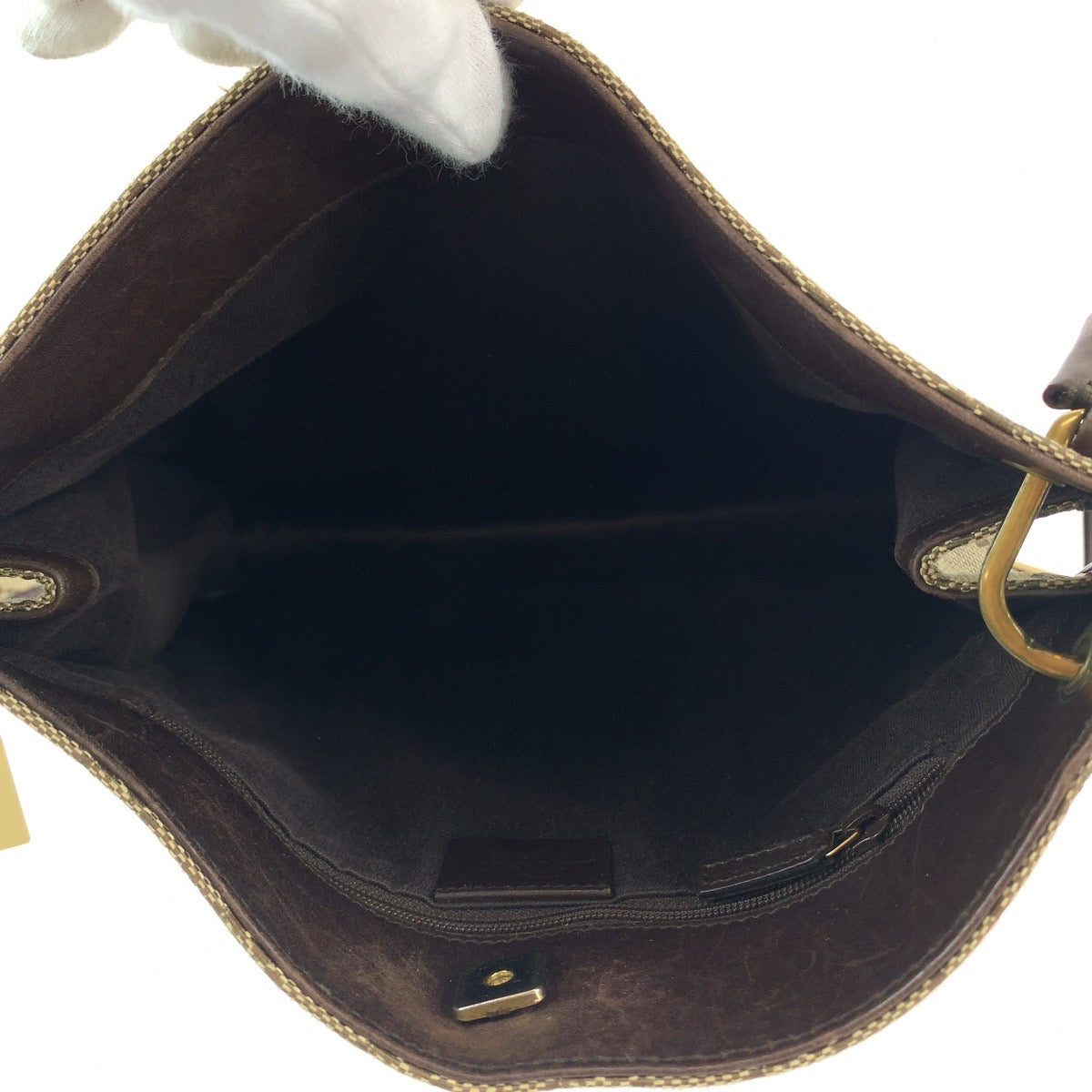 GUCCI Shoulder Bag 91762 GG canvas Beige Brown Gold Metal Shoulder Bag pochette Plate charm Women Used Authentic