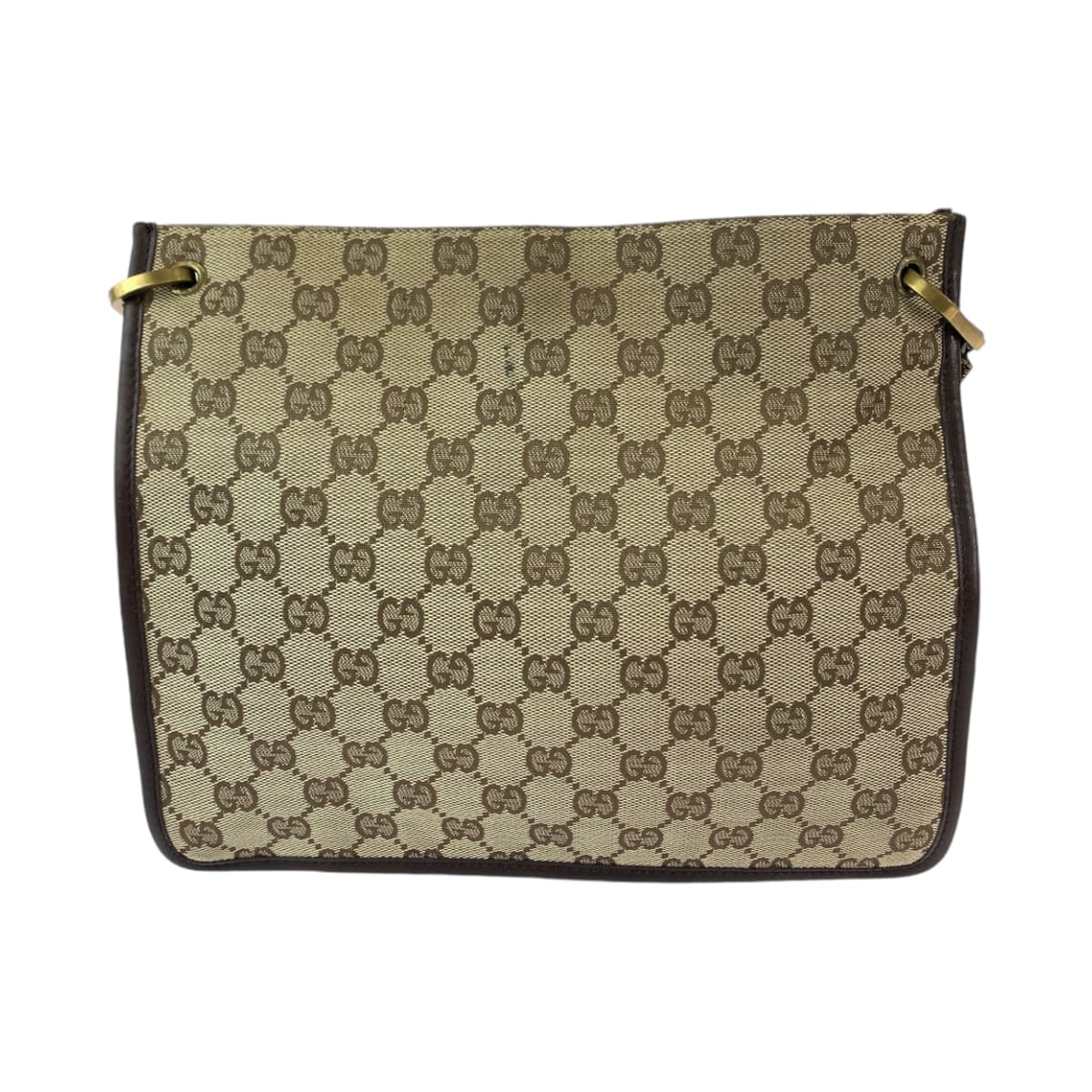 GUCCI Shoulder Bag 91762 GG canvas Beige Brown Gold Metal Shoulder Bag pochette Plate charm Women Used Authentic