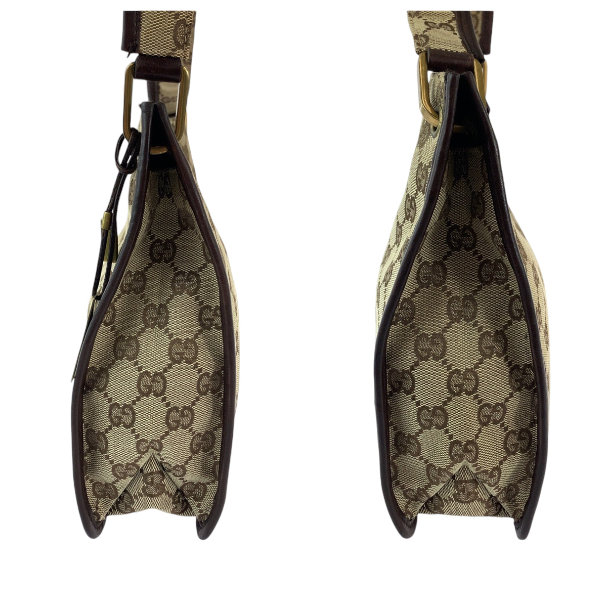 GUCCI Shoulder Bag 91762 GG canvas Beige Brown Gold Metal Shoulder Bag pochette Plate charm Women Used Authentic