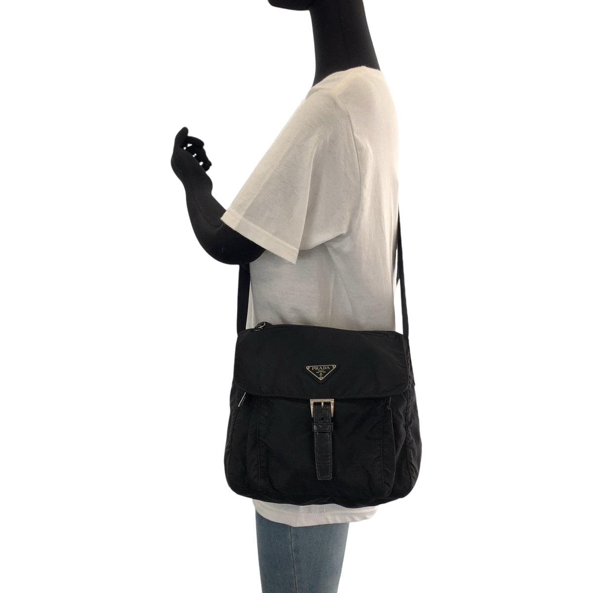 PRADA Shoulder Bag BT8994 Nylon Black SilverMetal Shoulder Bag pochette Test Triangle With logo mens Used Authentic