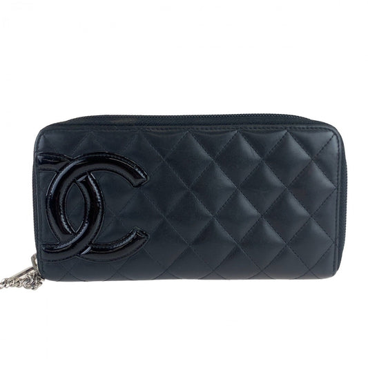 CHANEL Long Wallet Purse lambskin Black SilverMetal Cambon line COCO Mark