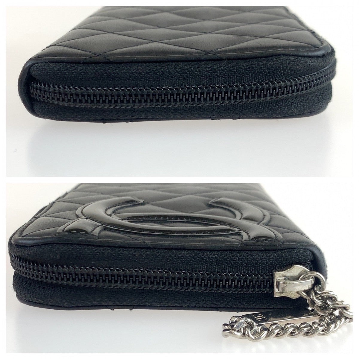 CHANEL Long Wallet Purse lambskin Black SilverMetal Cambon line COCO Mark