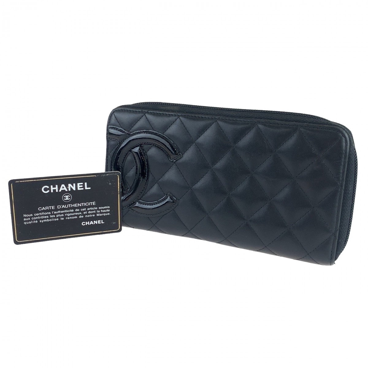 CHANEL Long Wallet Purse lambskin Black SilverMetal Cambon line COCO Mark
