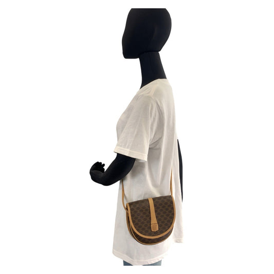 CELINE Shoulder Bag PVC, Leather Brown Crossbody Mini Shoulder Bag Pochette Macadam Women Used Authentic
