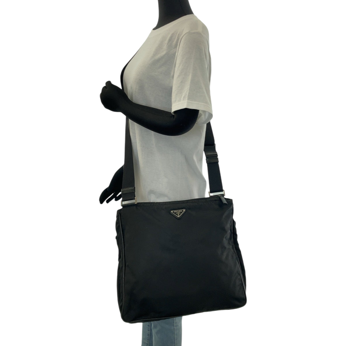 PRADA Shoulder Bag Nylon Black SilverMetal Crossbody Shoulder Bag Messenger Bag Test Triangle With logo mens Used Authentic