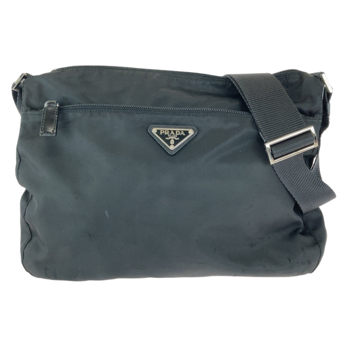 PRADA Shoulder Bag Nylon Black Silver Metal Shoulder Bag pochette Test Triangle With logo Women Used Authentic