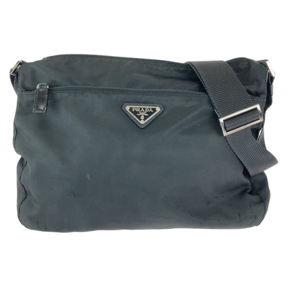PRADA Shoulder Bag Nylon Black Silver Metal Shoulder Bag pochette Test Triangle With logo Women Used Authentic