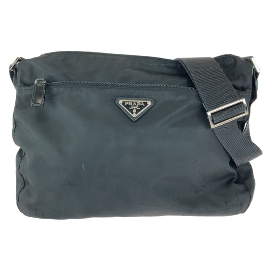 PRADA Shoulder Bag Nylon Black Silver Metal Shoulder Bag pochette Test Triangle With logo Women Used Authentic