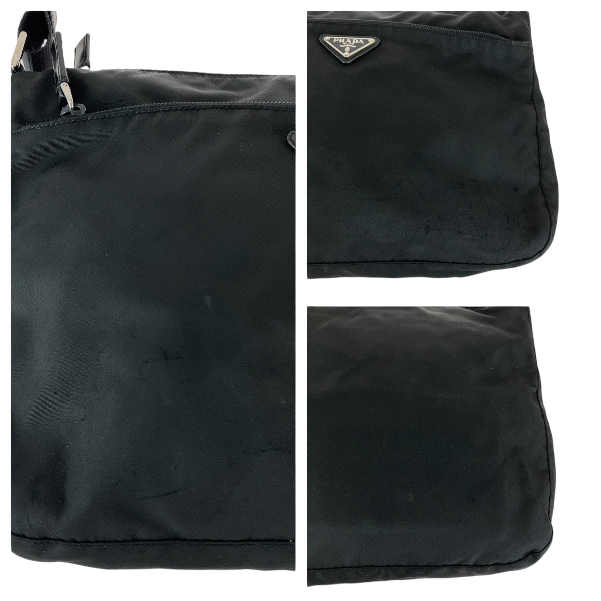 PRADA Shoulder Bag Nylon Black Silver Metal Shoulder Bag pochette Test Triangle With logo Women Used Authentic