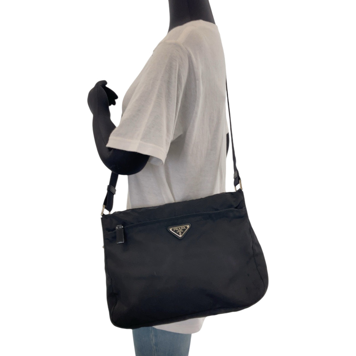 PRADA Shoulder Bag Nylon Black Silver Metal Shoulder Bag pochette Test Triangle With logo Women Used Authentic