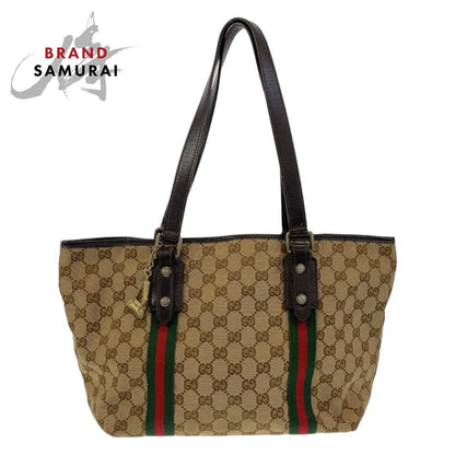 GUCCI Tote Bag 137396 GG canvas Beige multicolor Tote Bag Shoulder Bag Sherry line Women Used Authentic