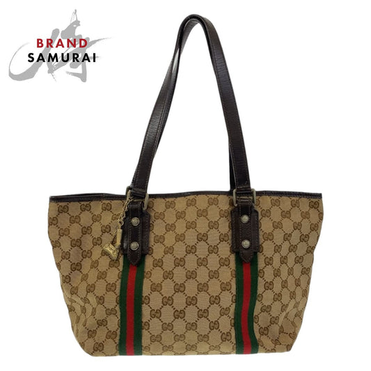 GUCCI Tote Bag 137396 GG canvas Beige multicolor Tote Bag Shoulder Bag Sherry line Women Used Authentic