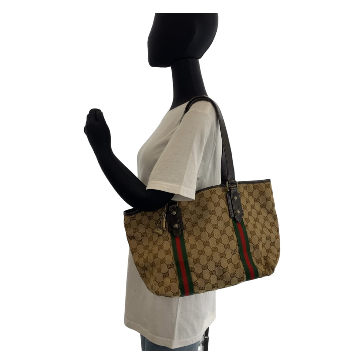 GUCCI Tote Bag 137396 GG canvas Beige multicolor Tote Bag Shoulder Bag Sherry line Women Used Authentic