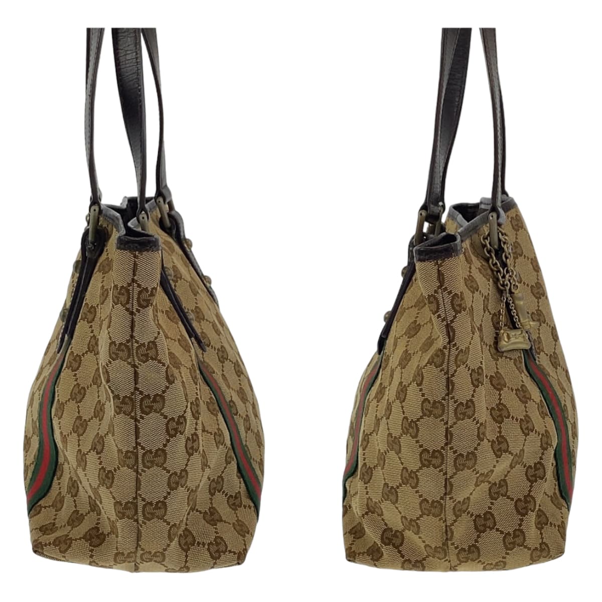 GUCCI Tote Bag 137396 GG canvas Beige multicolor Tote Bag Shoulder Bag Sherry line Women Used Authentic