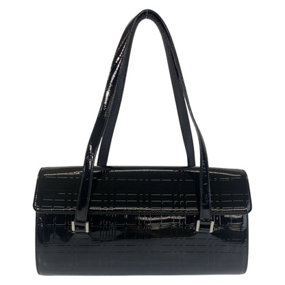 BURBERRY Shoulder Bag enamel black Shoulder Bag Check Pattern Embossed Women Used Authentic