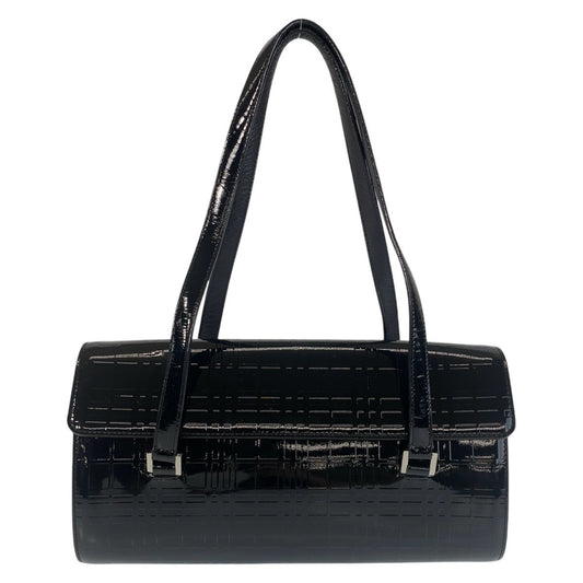 BURBERRY Shoulder Bag enamel black Shoulder Bag Check Pattern Embossed Women Used Authentic