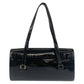BURBERRY Shoulder Bag enamel black Shoulder Bag Check Pattern Embossed Women Used Authentic