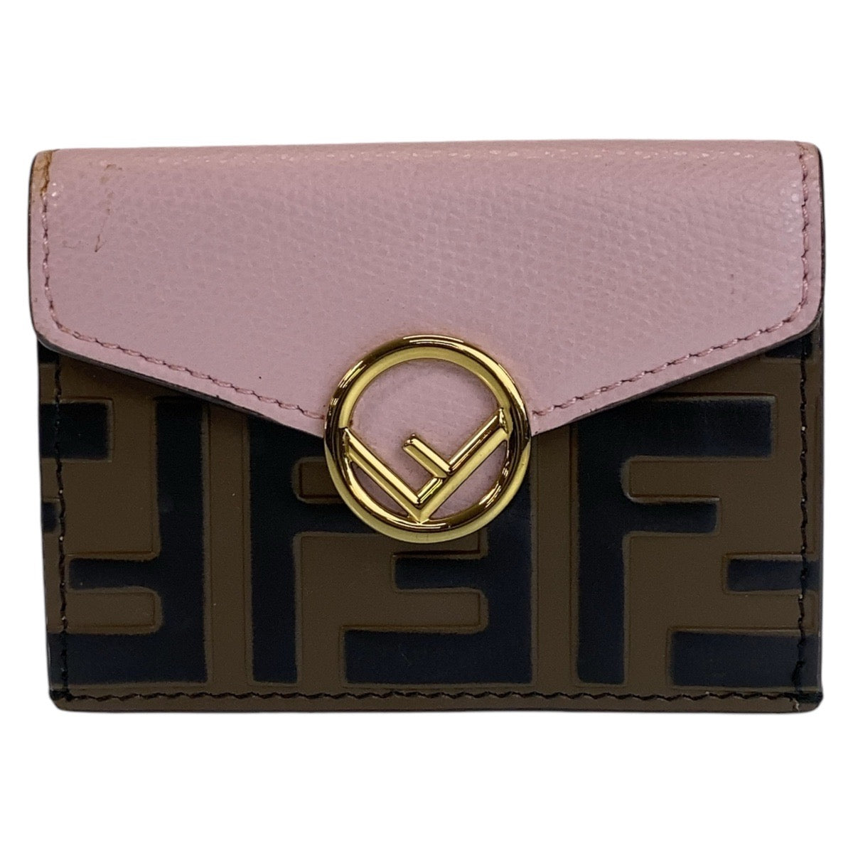 FENDI Tri-fold wallet leather Brown Folding wallet Compact wallet ZUCCA F IS FENDI Women Used Authentic