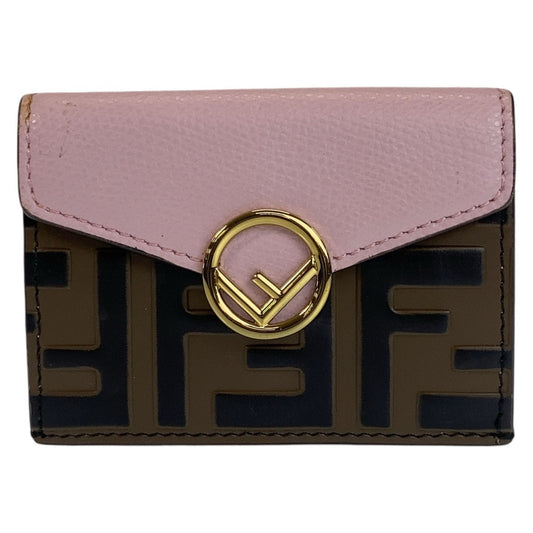 FENDI Tri-fold wallet leather Brown Folding wallet Compact wallet ZUCCA F IS FENDI Women Used Authentic