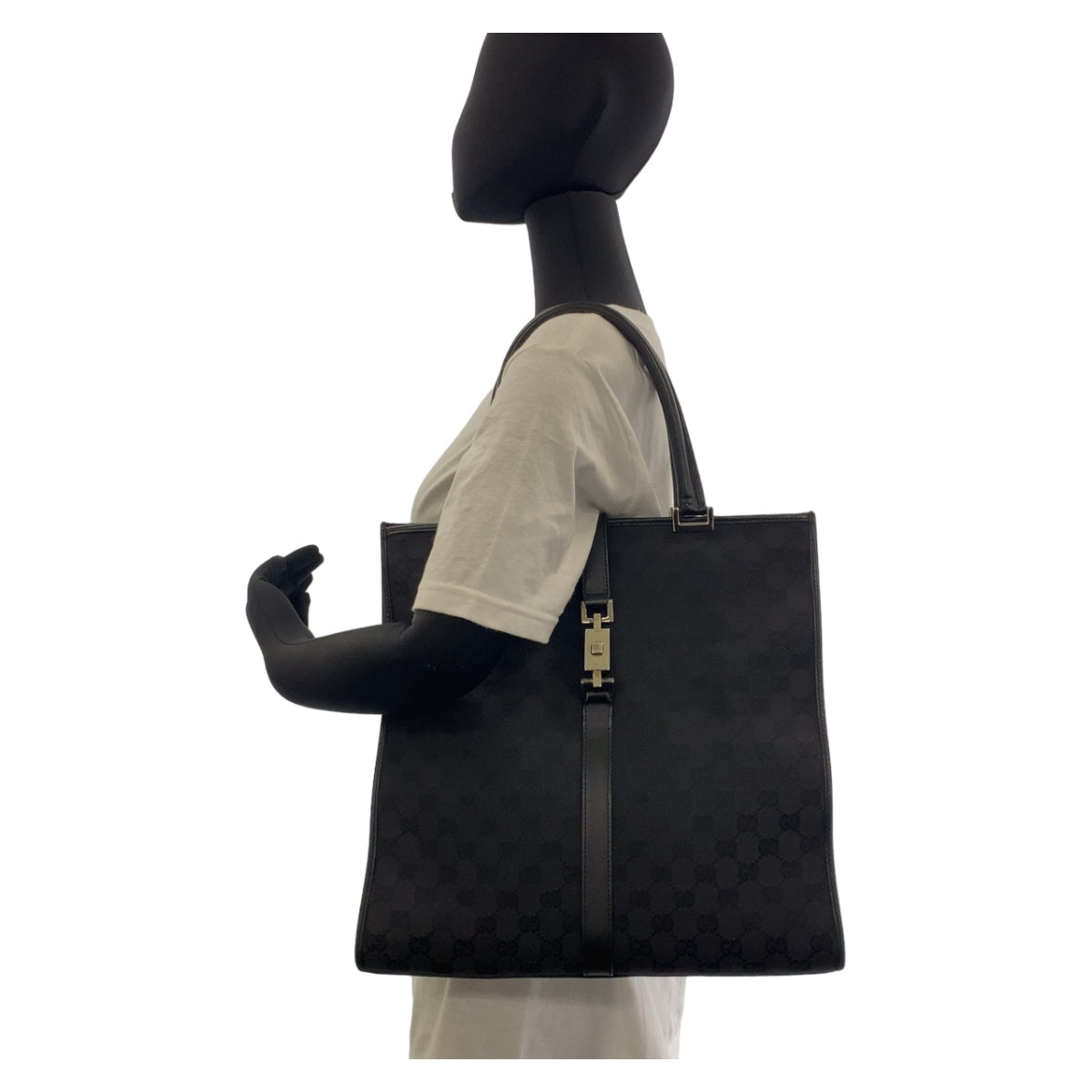 GUCCI Tote Bag 002 1064 GG canvas, leather black Tote Bag handbag Jackie Women Used Authentic