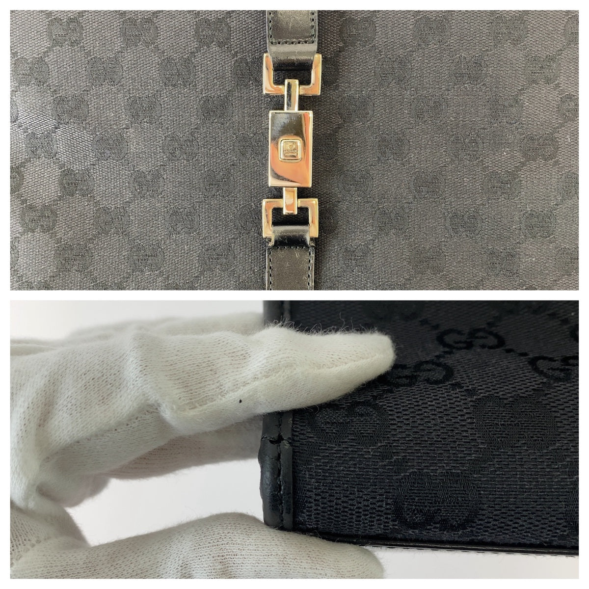 GUCCI Tote Bag 002 1064 GG canvas, leather black Tote Bag handbag Jackie Women Used Authentic