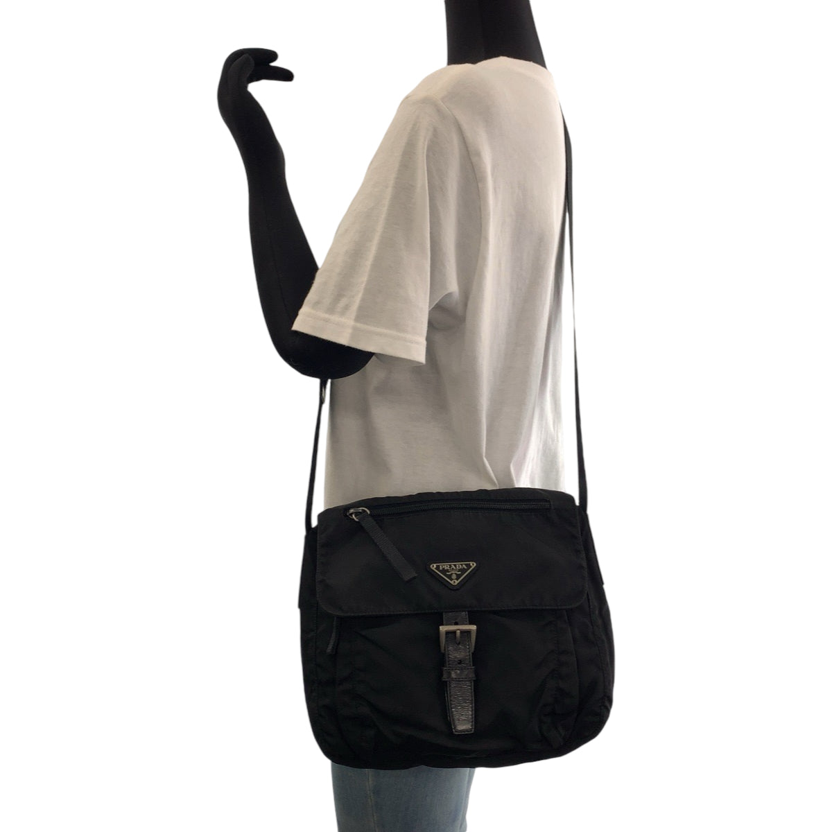 PRADA Shoulder Bag Nylon black Shoulder Bag Messenger bag Test Triangle With logo mens Used Authentic