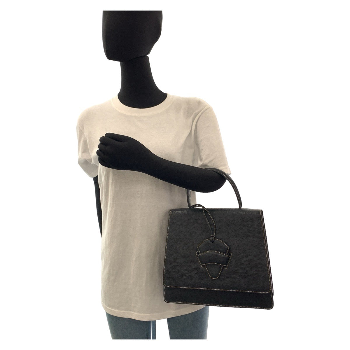 LOEWE Handbag leather Navy Handbag Barcelona Women Used Authentic