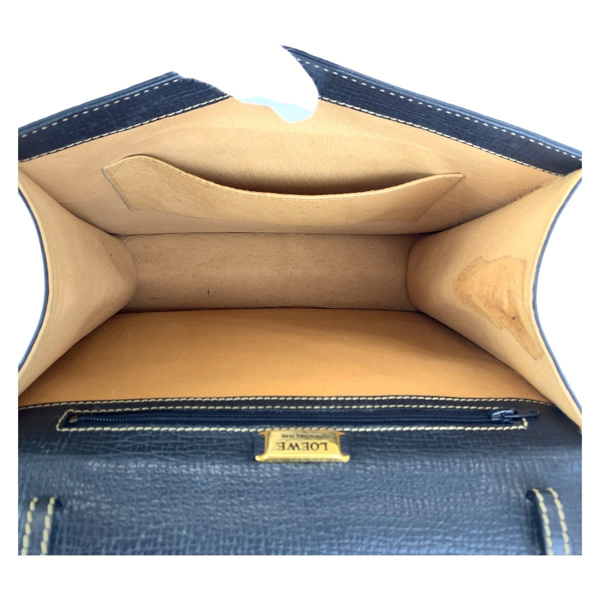 LOEWE Handbag leather Navy Handbag Barcelona Women Used Authentic