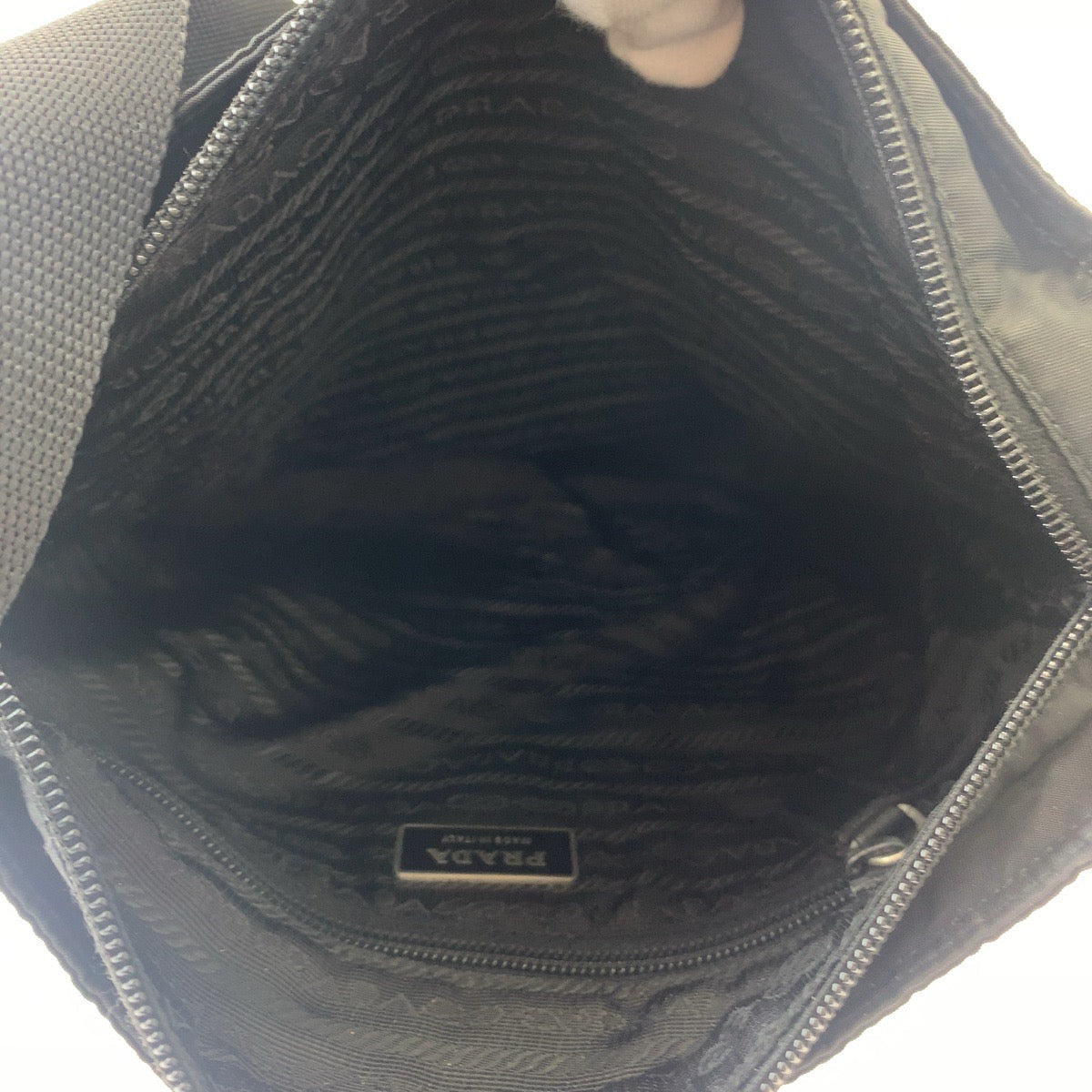 PRADA Shoulder Bag Nylon Black SilverMetal Shoulder Bag Crossbody Test Triangle With logo mens Used Authentic